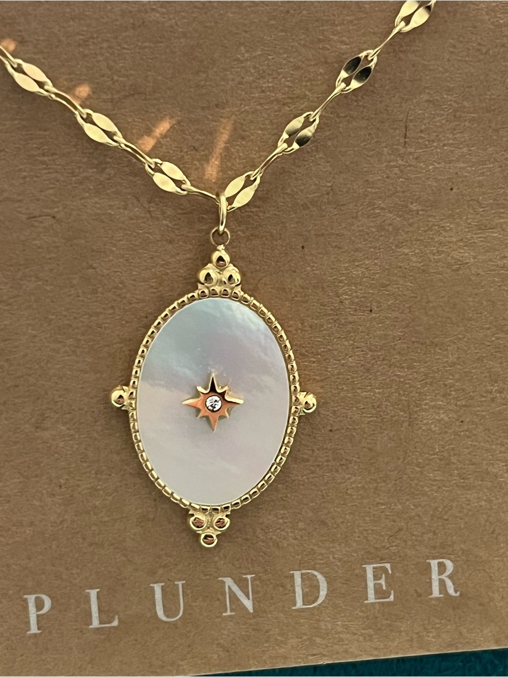 Plunder Gold-Tone Mother of Pearl Starburst Pendant Necklace